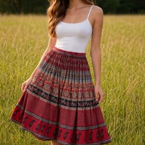 Multicolor Print Patterned A-Line Skirt Whimsy Witch  Cotton Drawstring